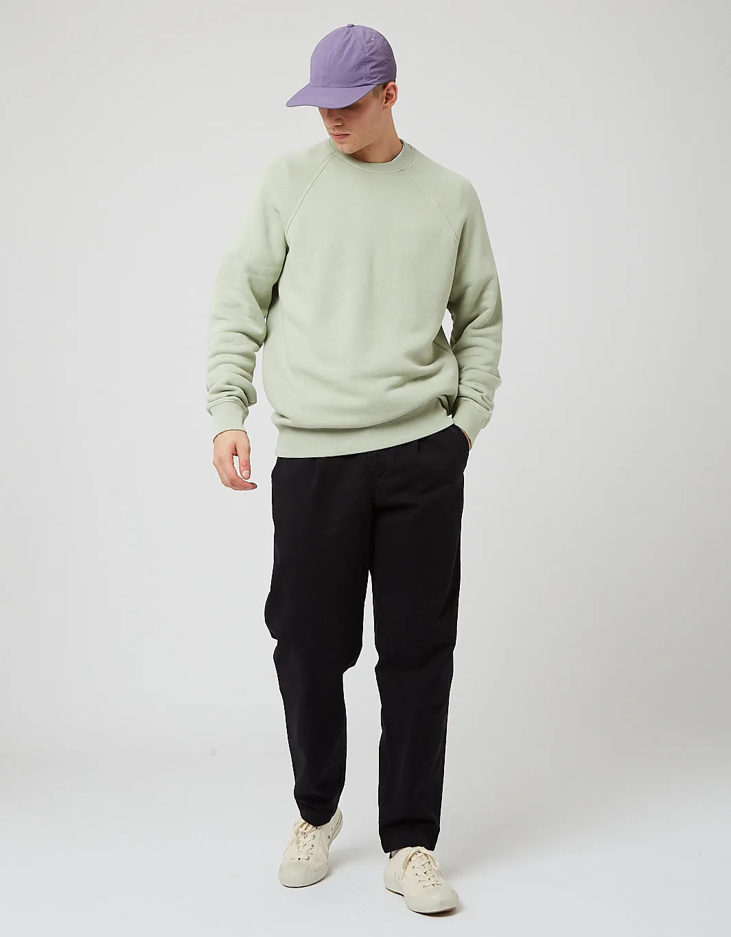 Bhode Raglan Crew Sweatshirt (Loopback) - Sage Green