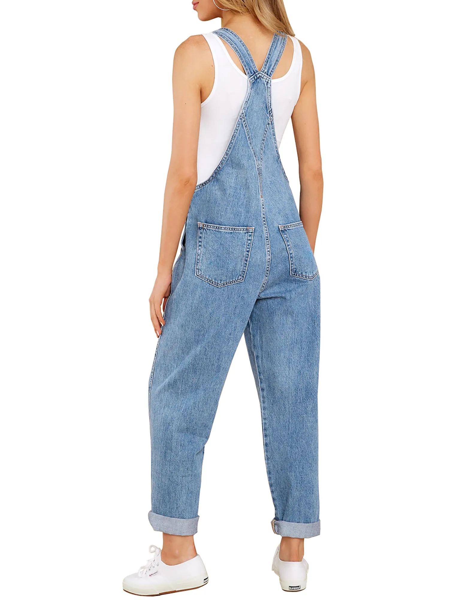 Blue Women's Casual Stretch Denim Bib Overalls Pants Pocketed Jeans Jumpsuits