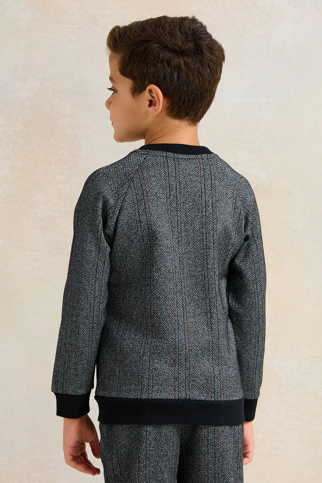 Boys Charcoal Baseball Jacquard Sweatshirt