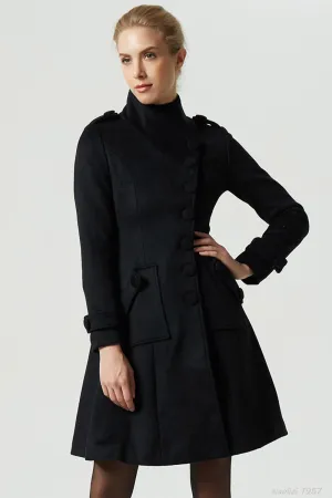 buttoned black wool coat for women 1957