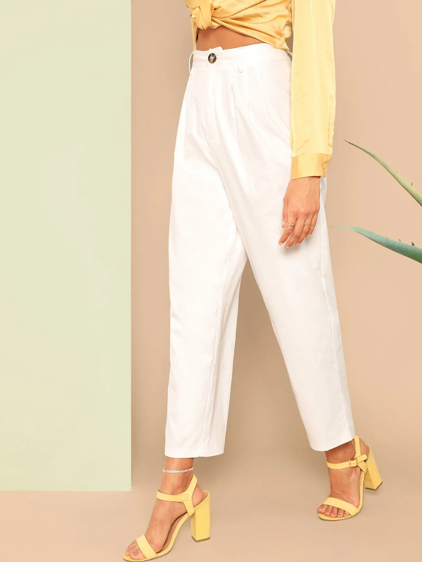 Casual Plain Zipper Natural Cropped Women Pants