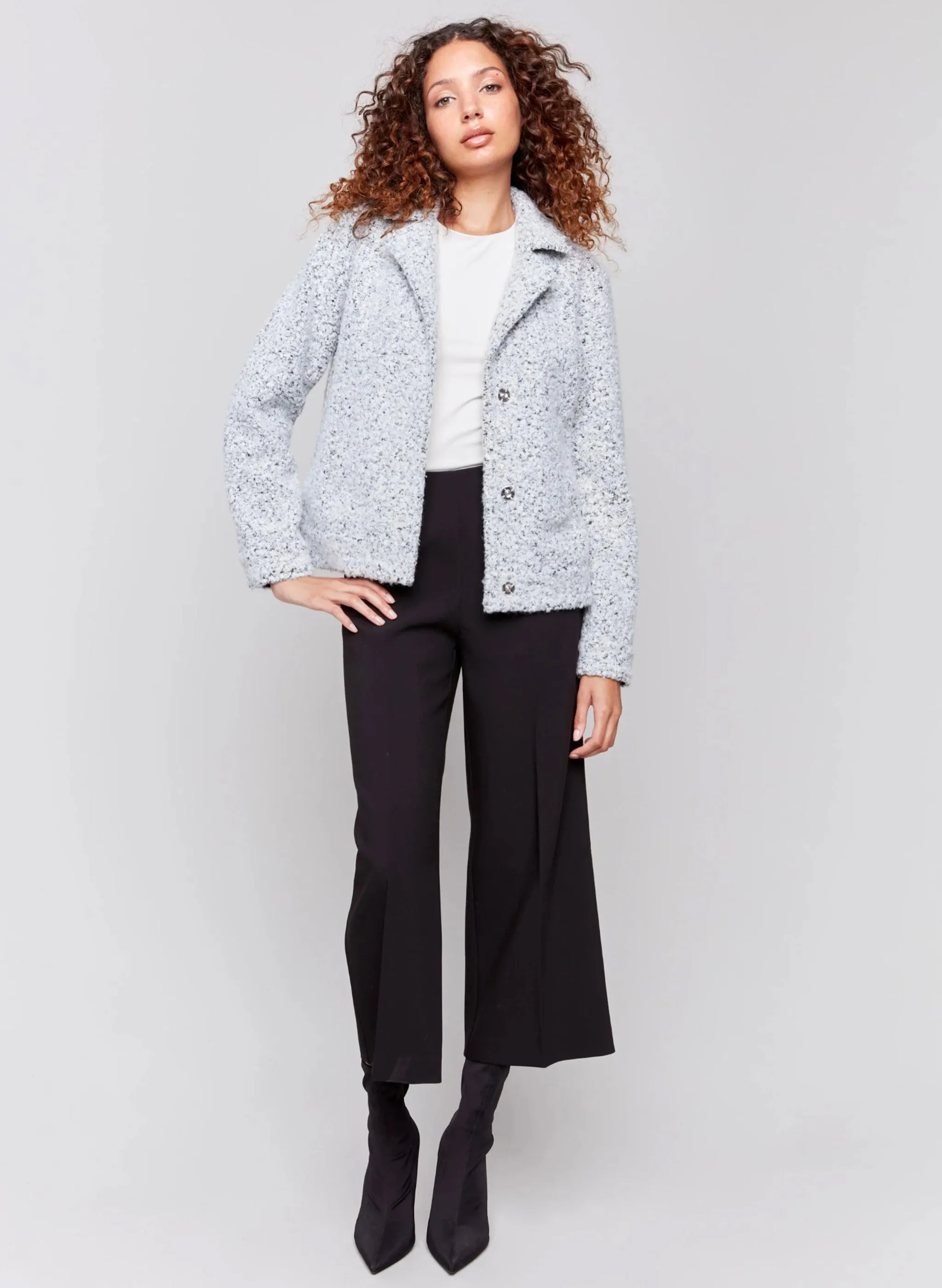 Charlie B - Heathered  Boucle Moto Jacket - Heather Charcoal