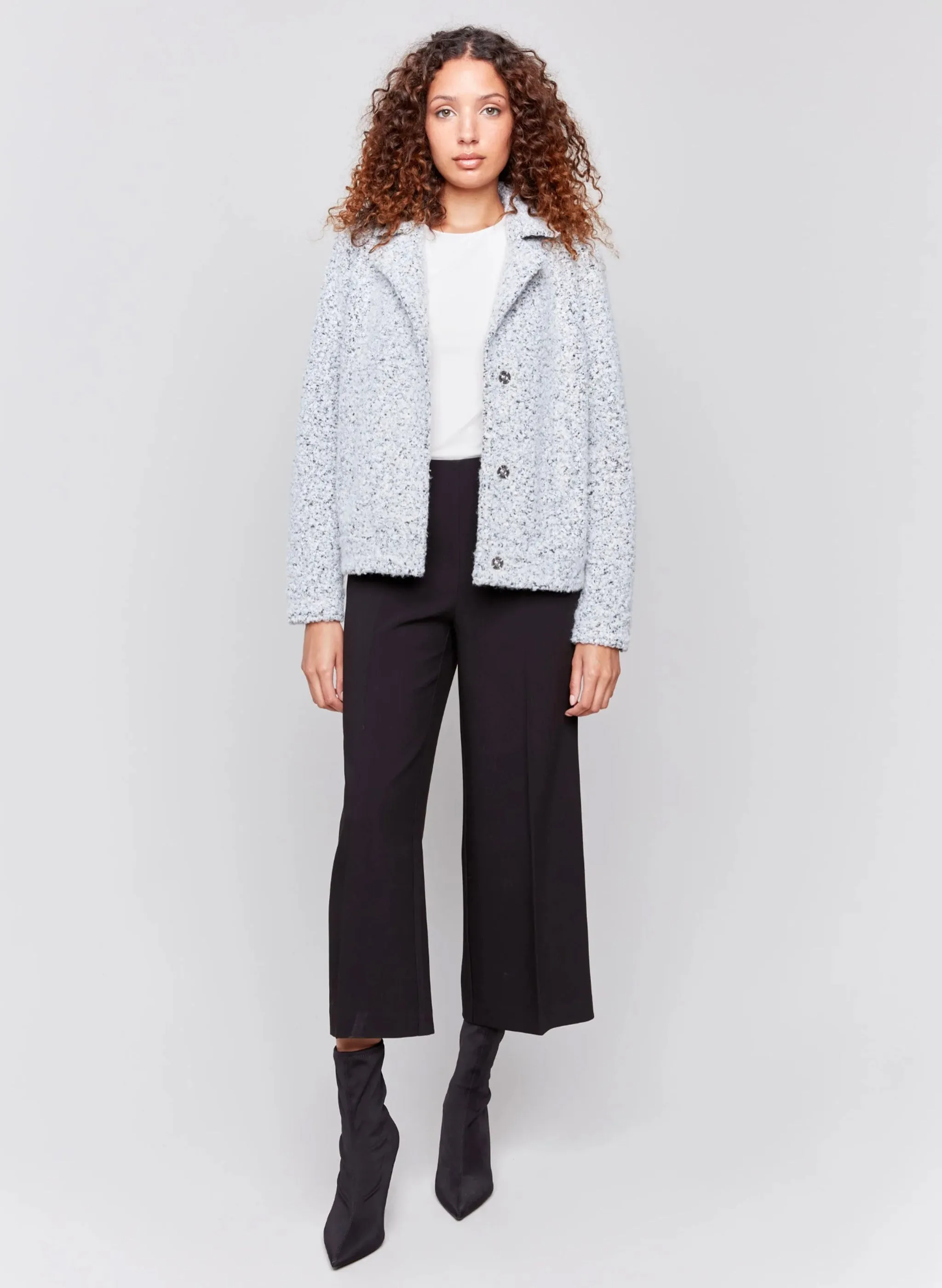 Charlie B - Heathered  Boucle Moto Jacket - Heather Charcoal