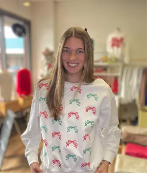 Christmas Bow Embroidered Sweatshirt