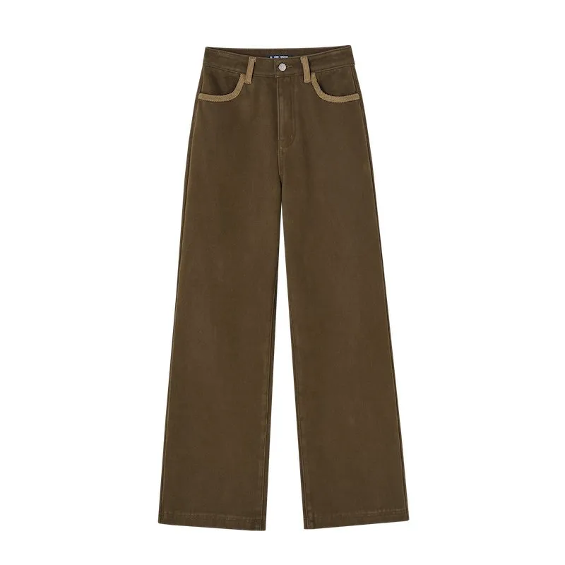 Corduroy Patchwork Fleece Casual Pants In Brown