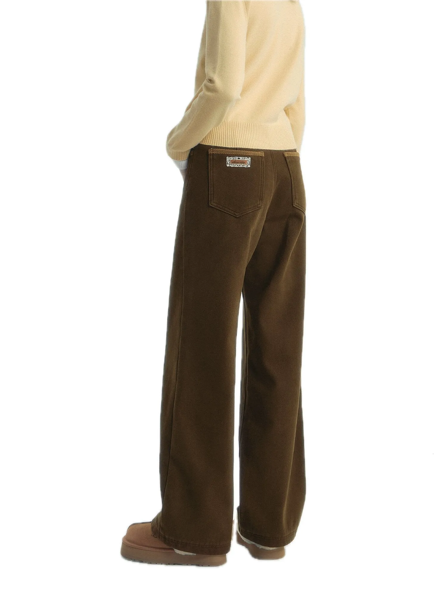 Corduroy Patchwork Fleece Casual Pants In Brown