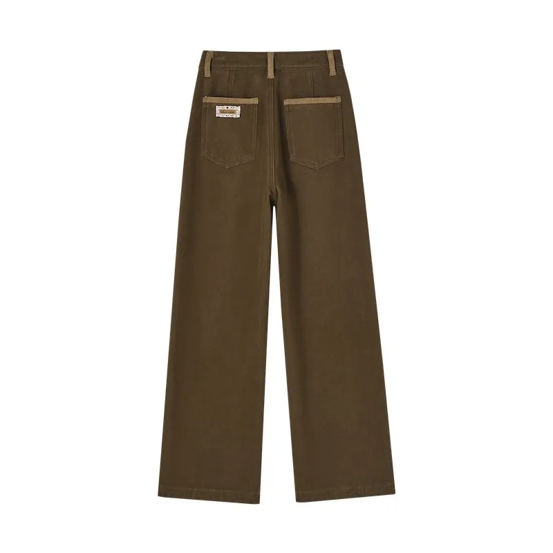 Corduroy Patchwork Fleece Casual Pants In Brown