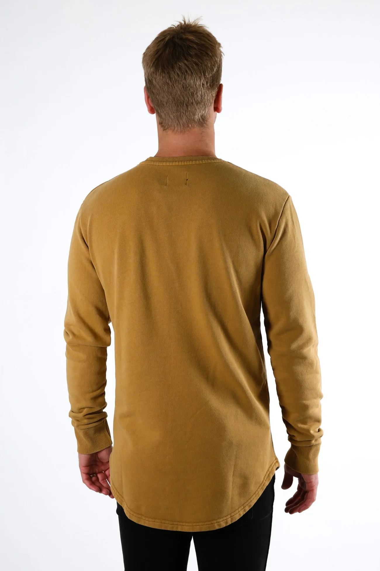 Curved Hem Crew Mustard