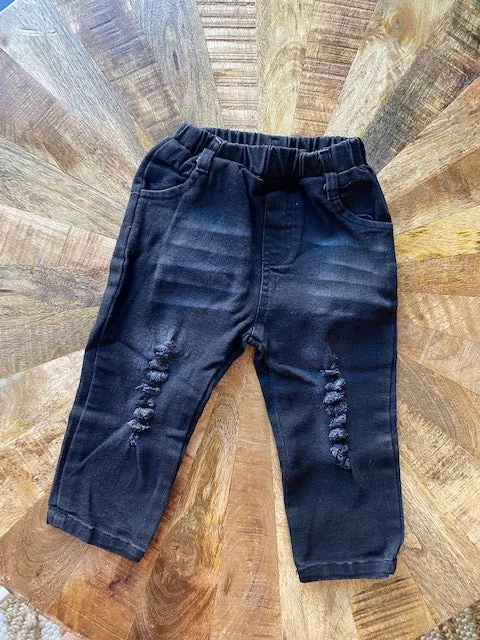 Distressed Black Elastic Waist Jeans | Baby