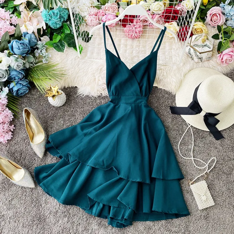 Fairy Backless Crossed Strap Ruffled Dress