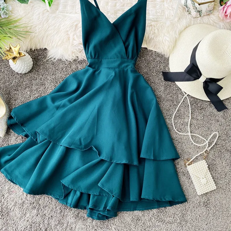 Fairy Backless Crossed Strap Ruffled Dress