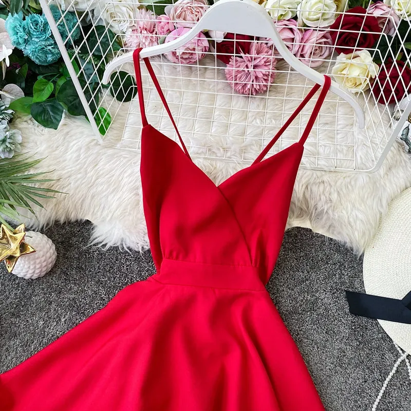 Fairy Backless Crossed Strap Ruffled Dress