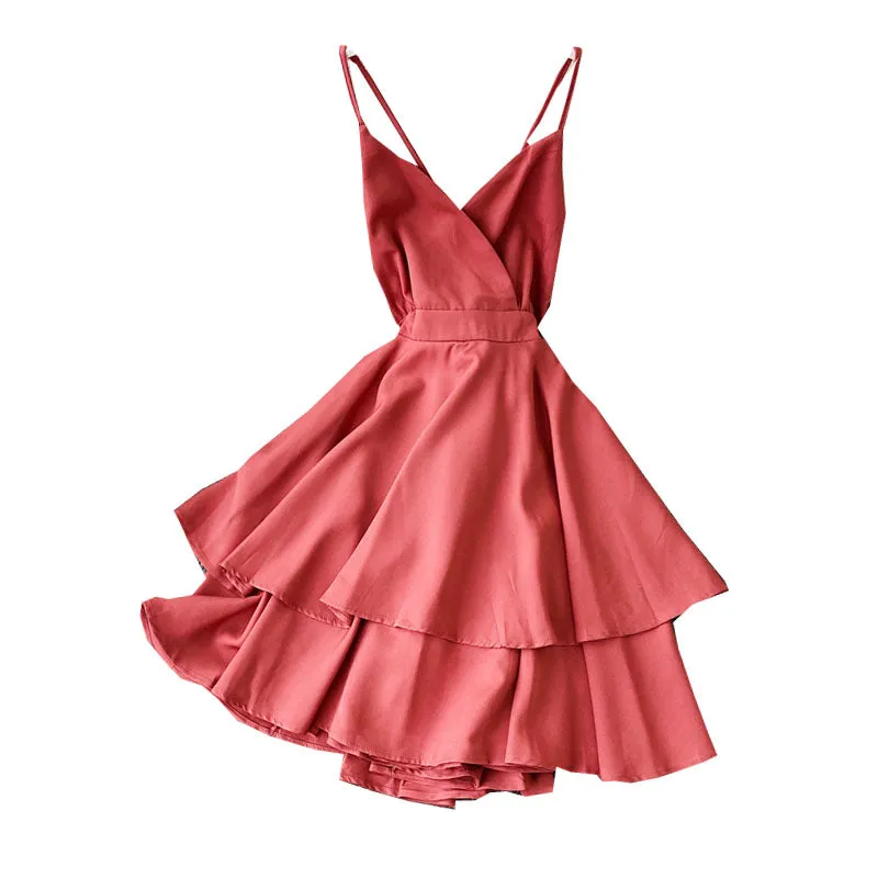 Fairy Backless Crossed Strap Ruffled Dress