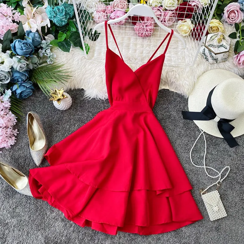 Fairy Backless Crossed Strap Ruffled Dress