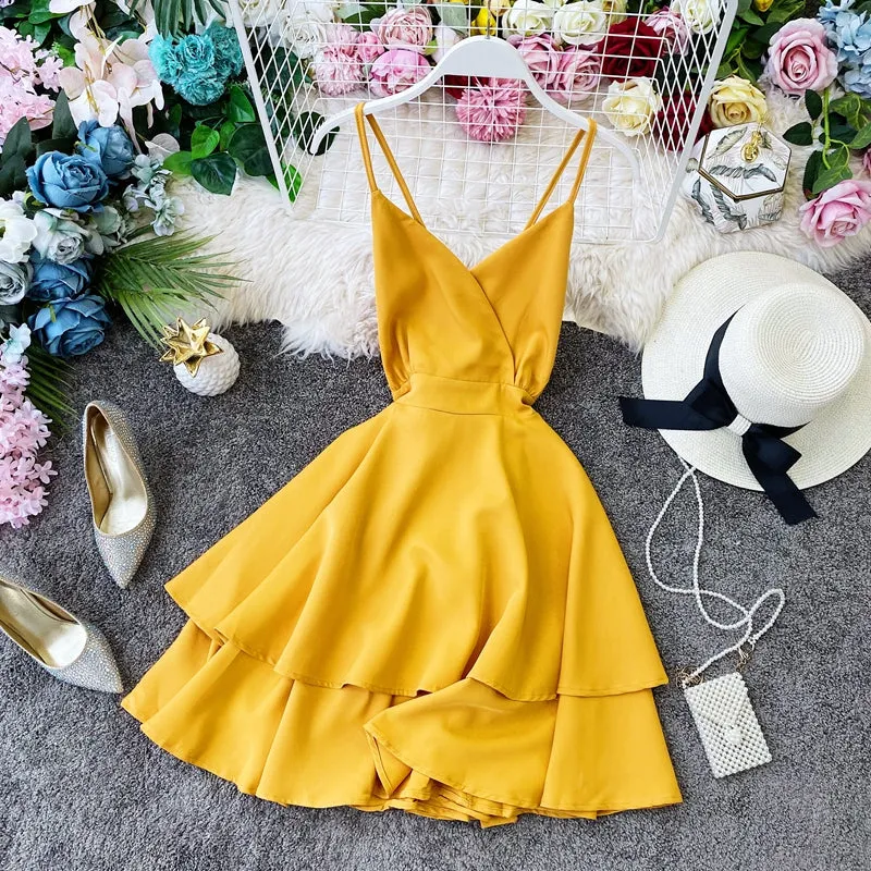 Fairy Backless Crossed Strap Ruffled Dress