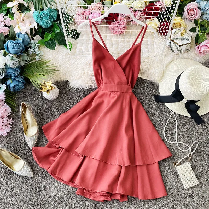 Fairy Backless Crossed Strap Ruffled Dress