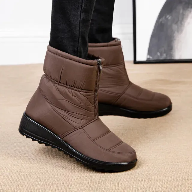 Flat Waterproof Snow Boots With Front Zipper for Women | Ideal for Winter