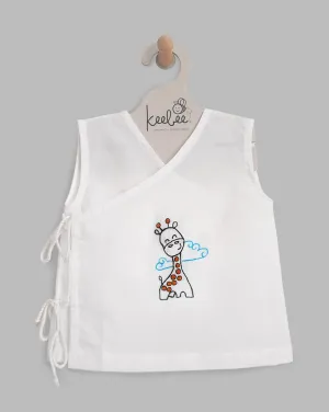 Giraffe- Organic Cotton Sleeveless Embroidered Baby Jhabla