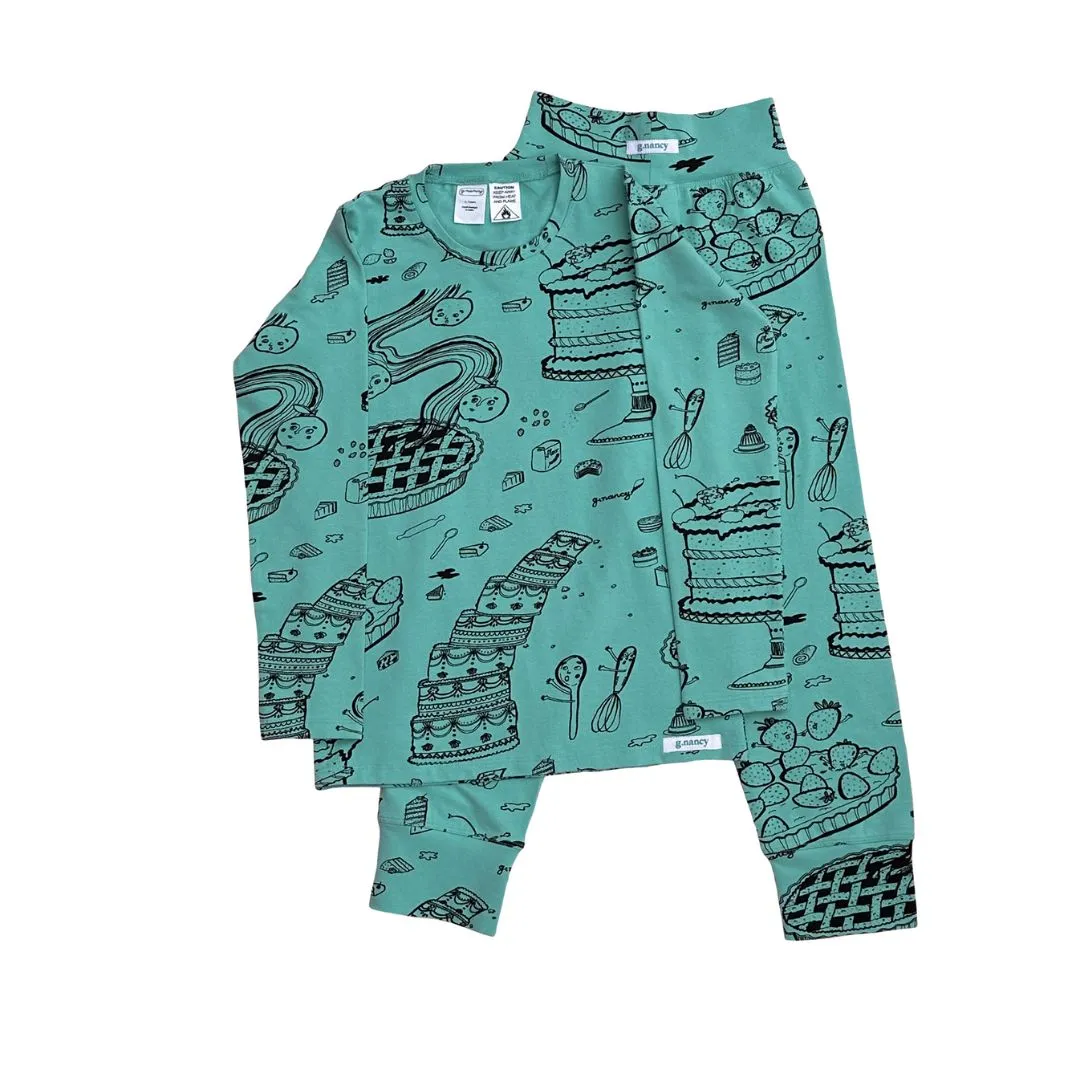 G.Nancy Cake Print Long Sleeve PJs - Teal