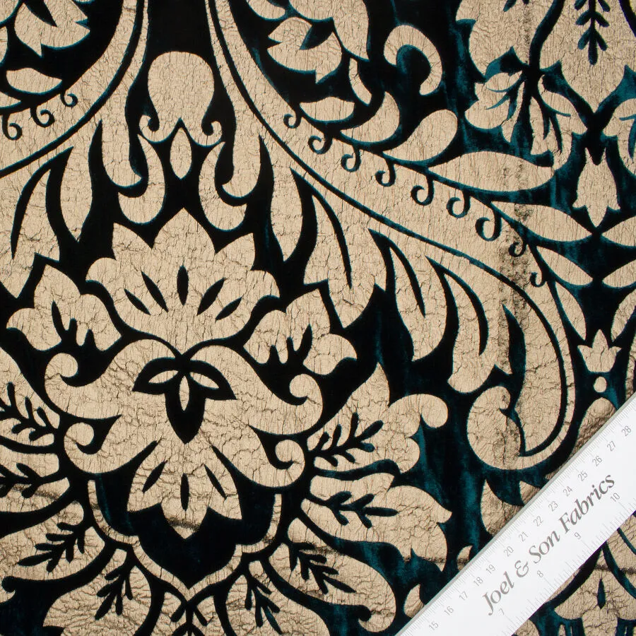 Gold Laminated Dark Teal Velvet