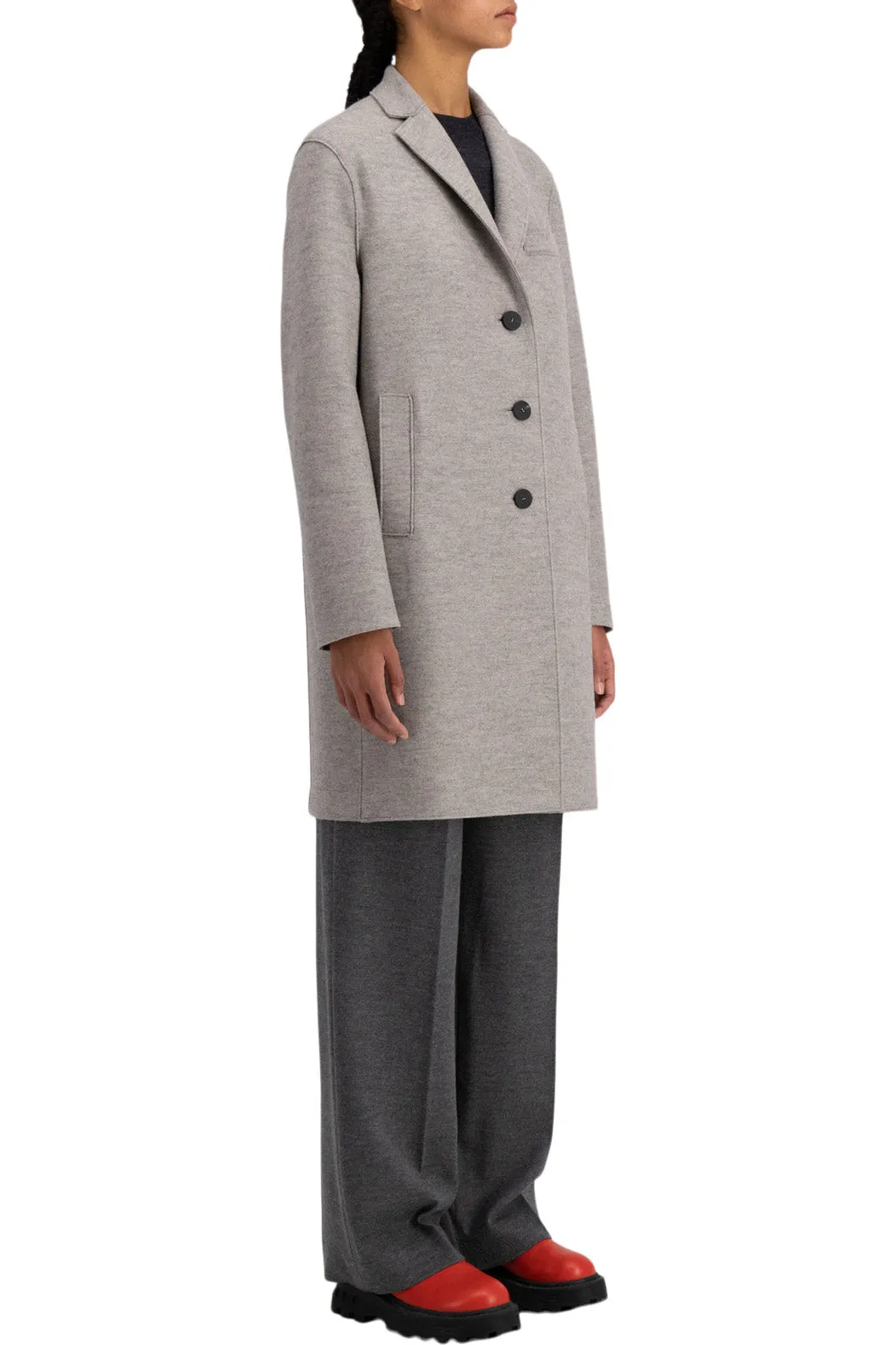 Harris Wharf London Pressed Wool Topcoat in Stone Melange