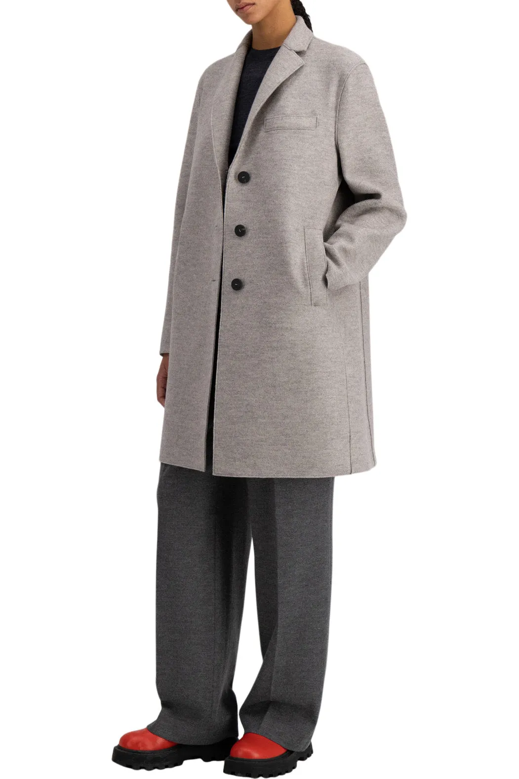 Harris Wharf London Pressed Wool Topcoat in Stone Melange