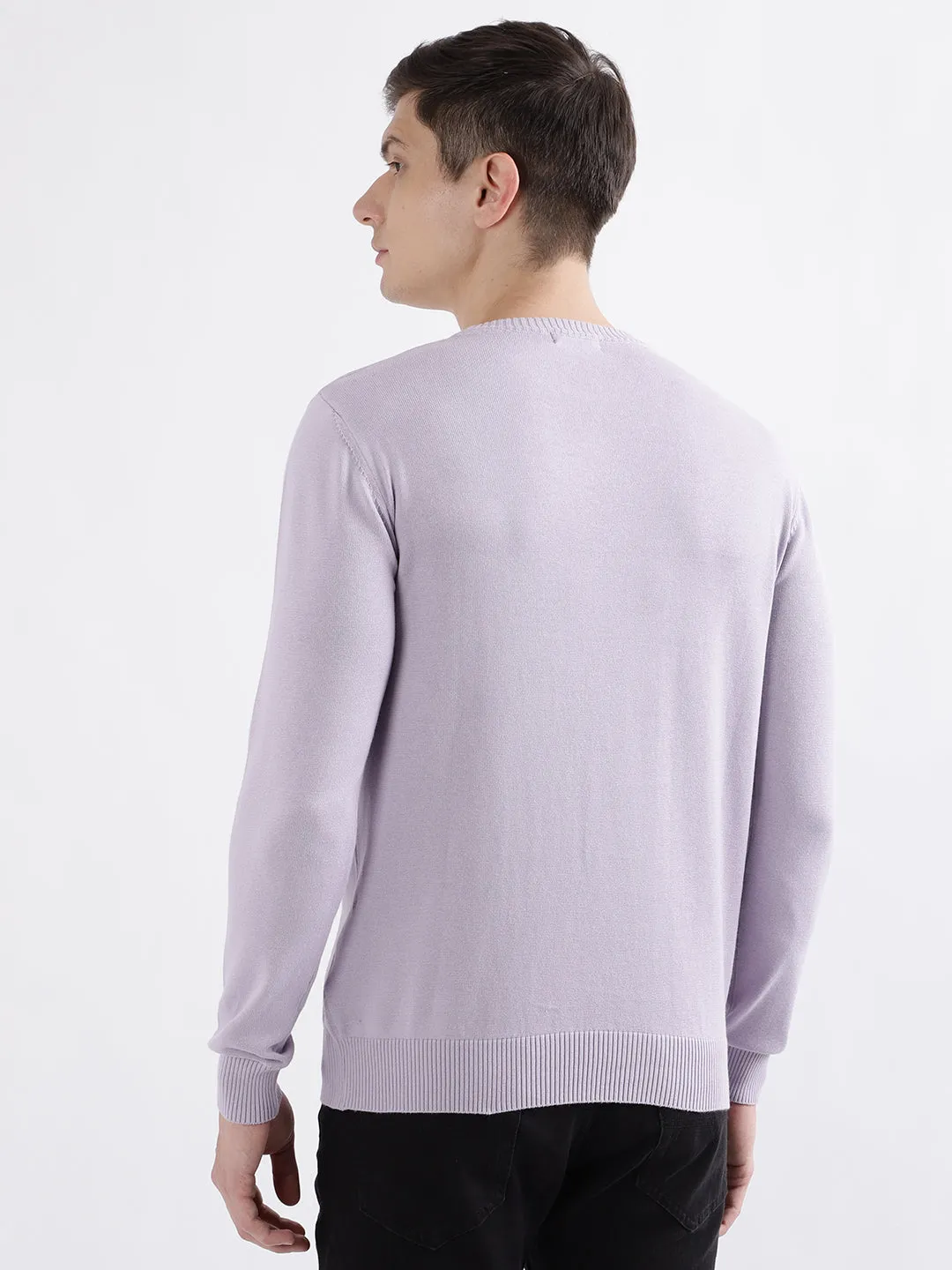 Iconic Men Purple Solid Round Neck Full Sleeves Sweater