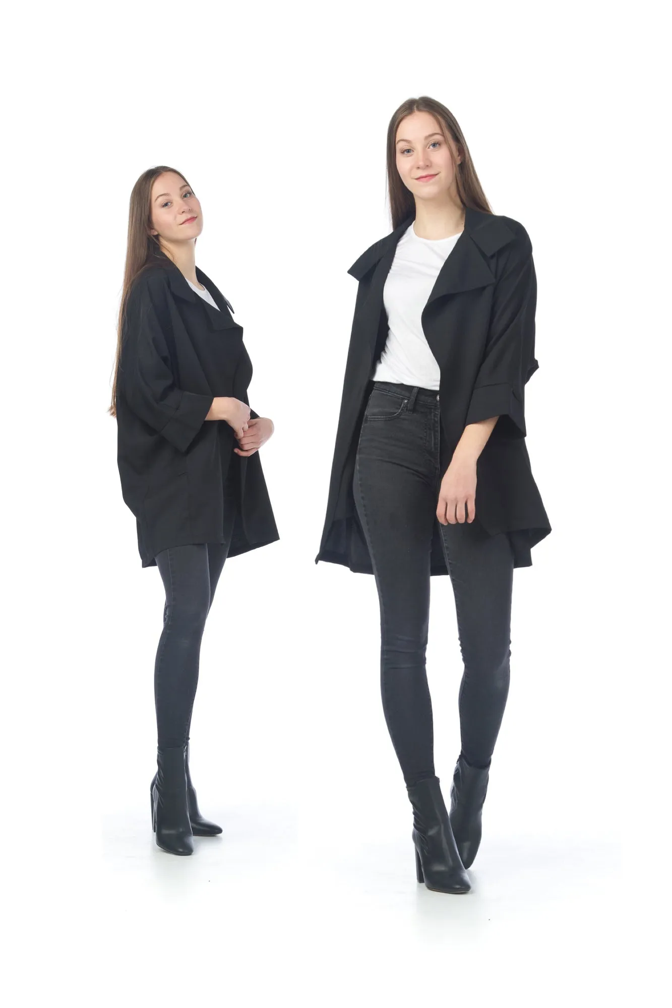 JT02701 BLACK Oversized Twill Nylon Relaxed Trench Coat