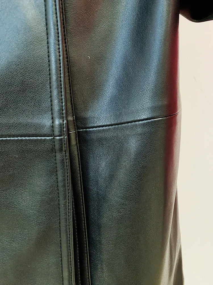 Leather Long Trench Over Coat