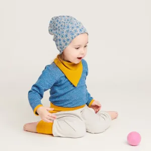 Long-sleeve baby body "Dotties Blue/Mustard"