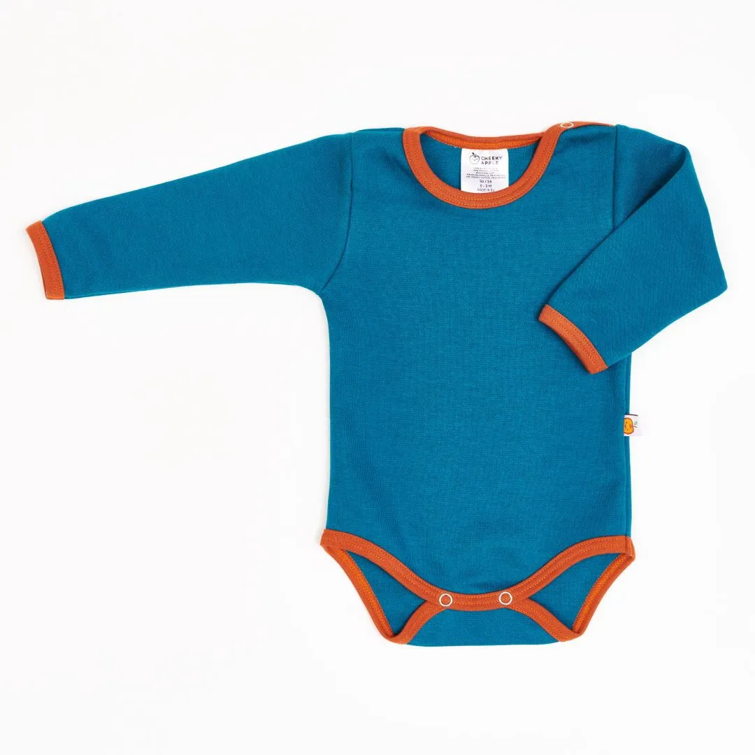 Long-sleeve baby body "Jacquard Petrol/Rust"