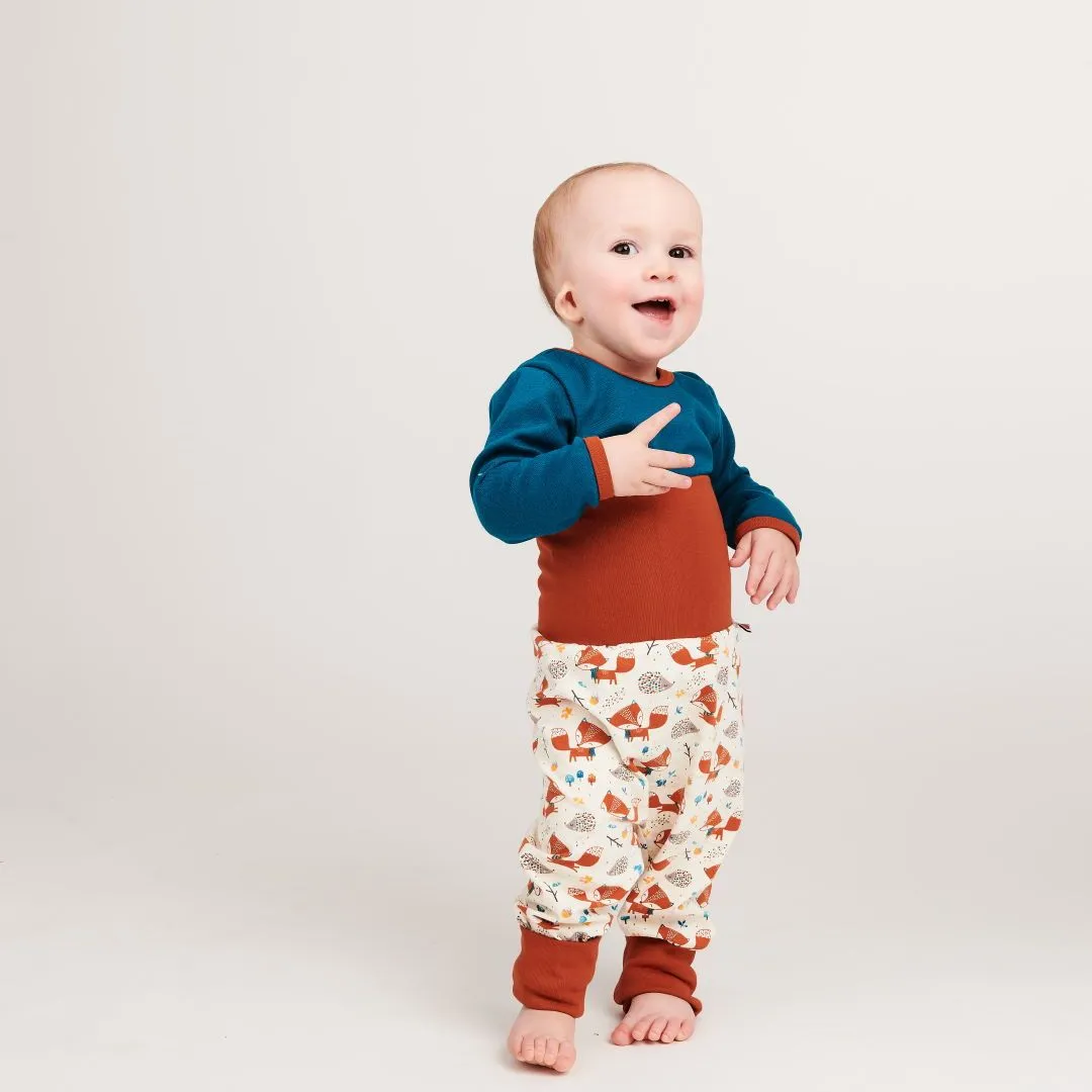 Long-sleeve baby body "Jacquard Petrol/Rust"