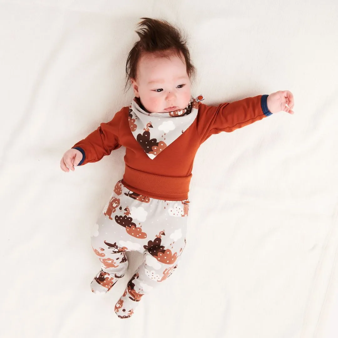 Long-sleeve baby body "Rust/Indigo"