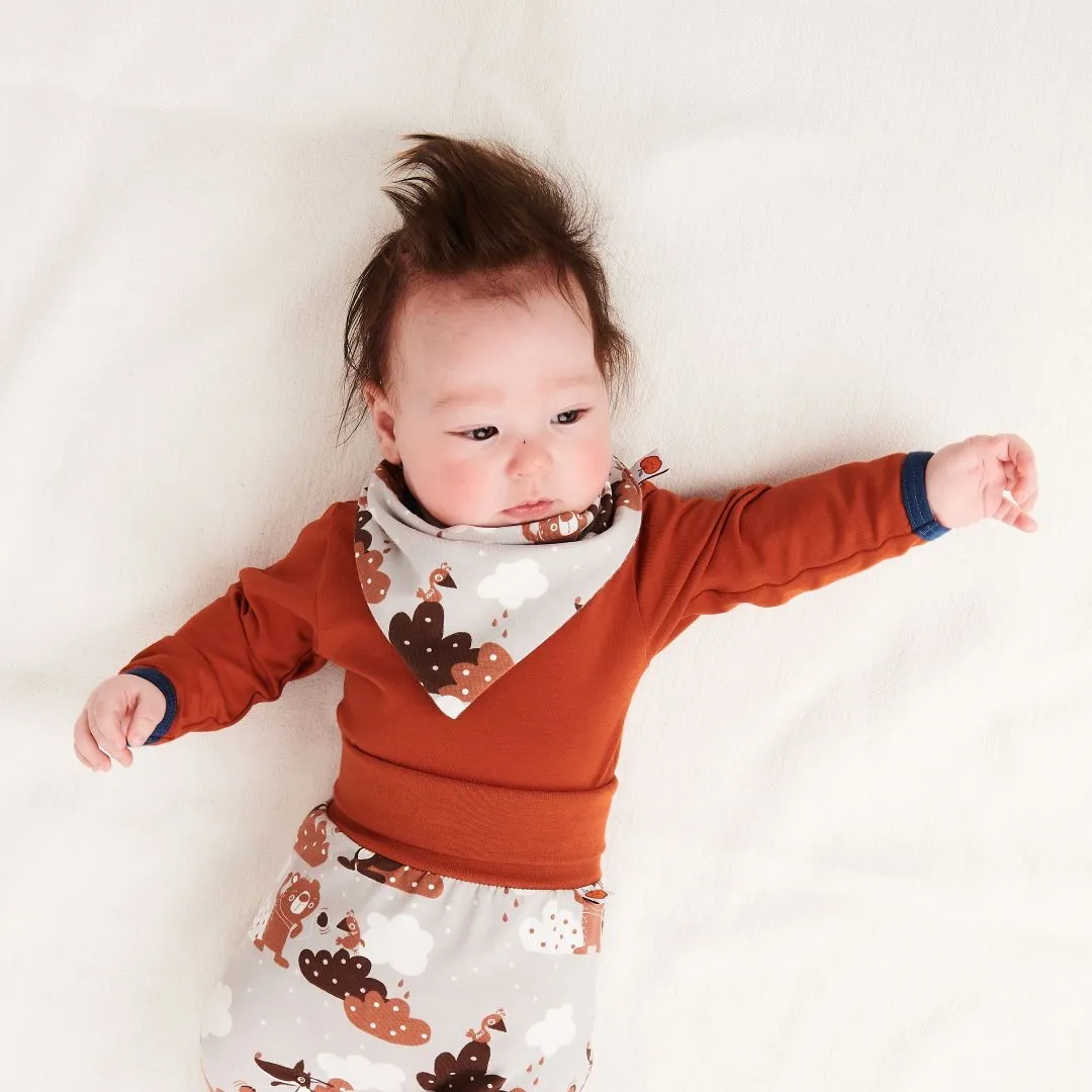 Long-sleeve baby body "Rust/Indigo"