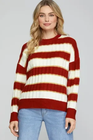 Long Sleeve Lurex Detail Striped Sweater