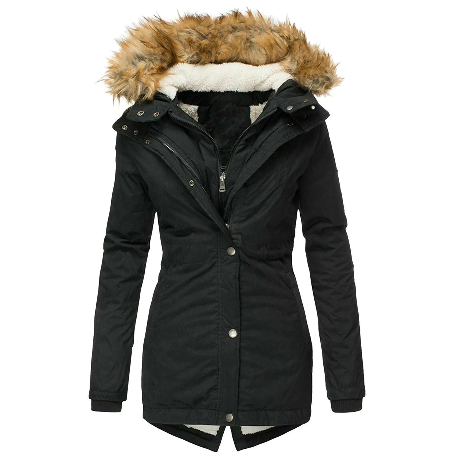 Long Sleeved Slim Jacket With Warm Fur Collar And Zipper