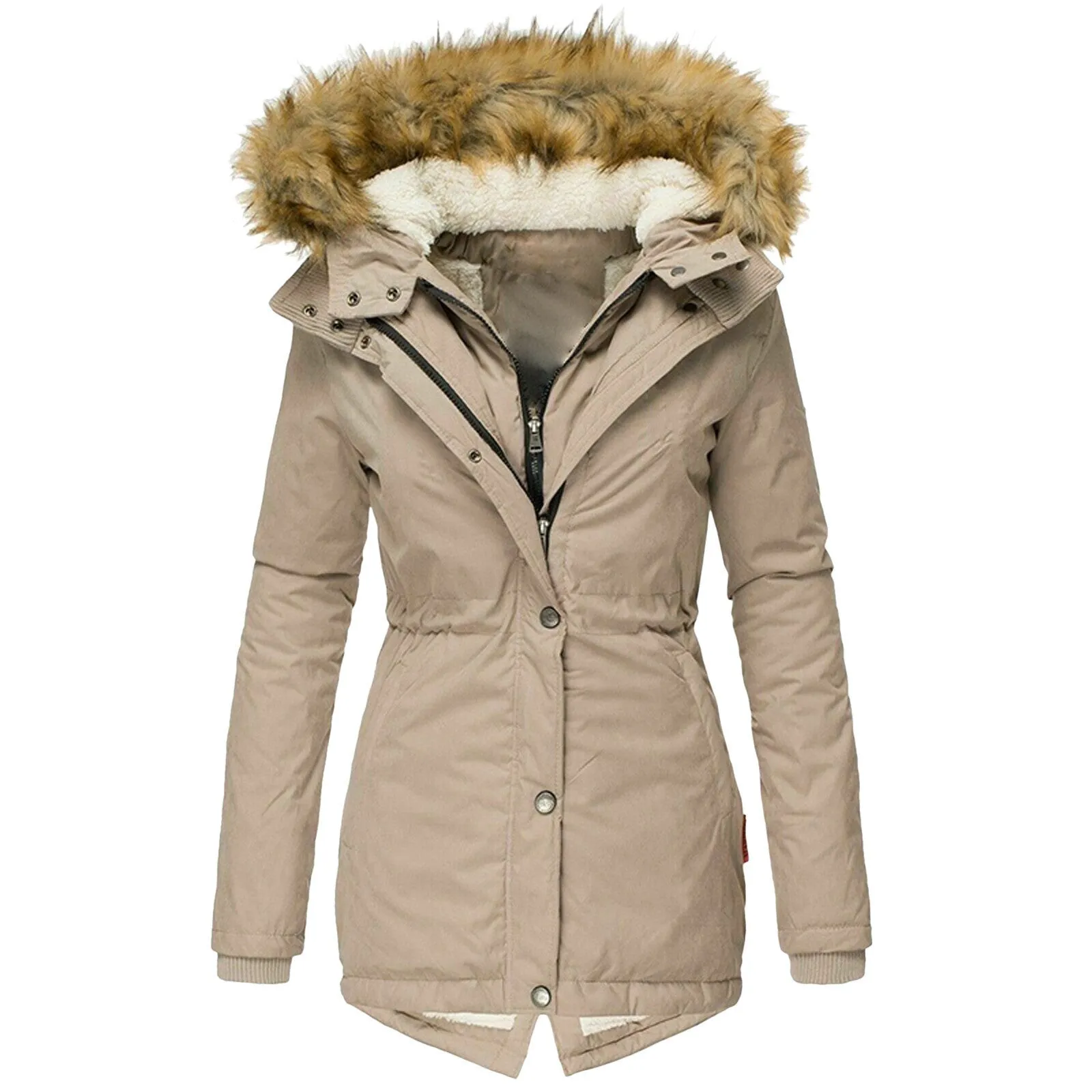 Long Sleeved Slim Jacket With Warm Fur Collar And Zipper