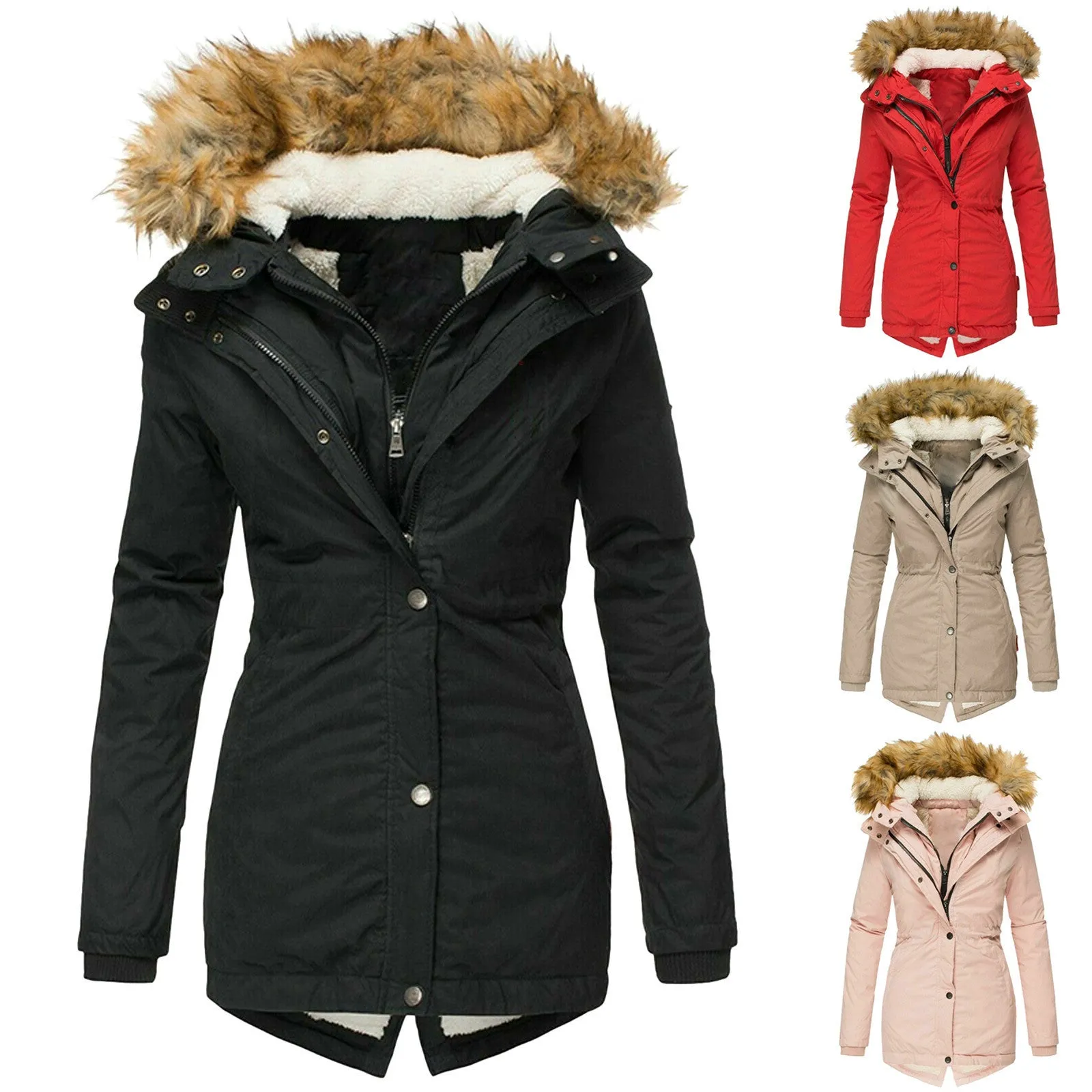 Long Sleeved Slim Jacket With Warm Fur Collar And Zipper