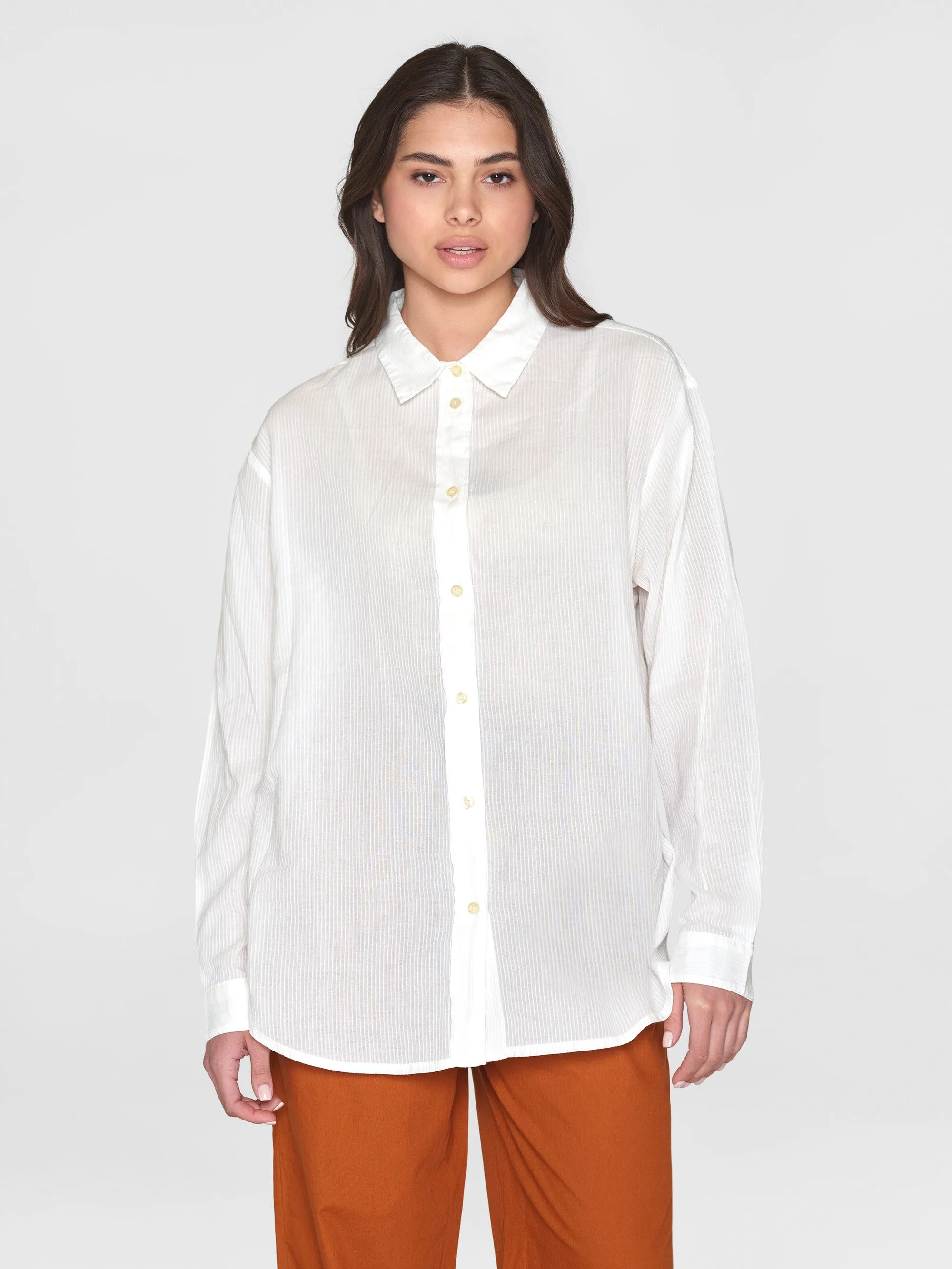 Loose stripe structure shirt - GOTS/Vegan - Egret