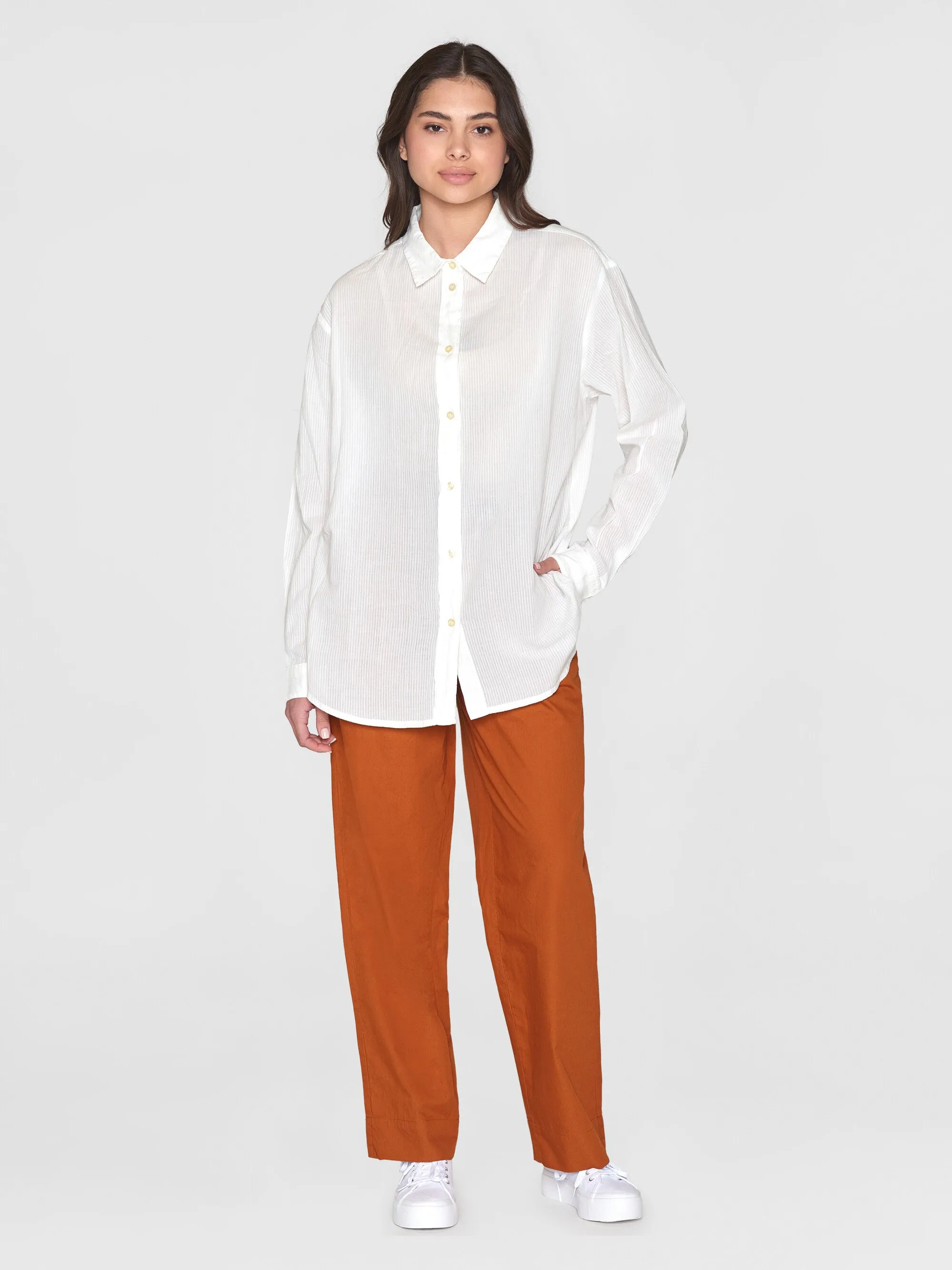 Loose stripe structure shirt - GOTS/Vegan - Egret