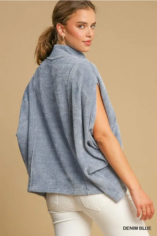 Luxe Knit Poncho Style Top - Denim ONLY 1 SMALL LEFT