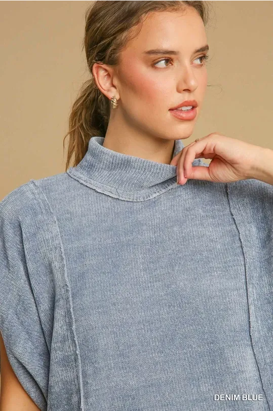 Luxe Knit Poncho Style Top - Denim ONLY 1 SMALL LEFT