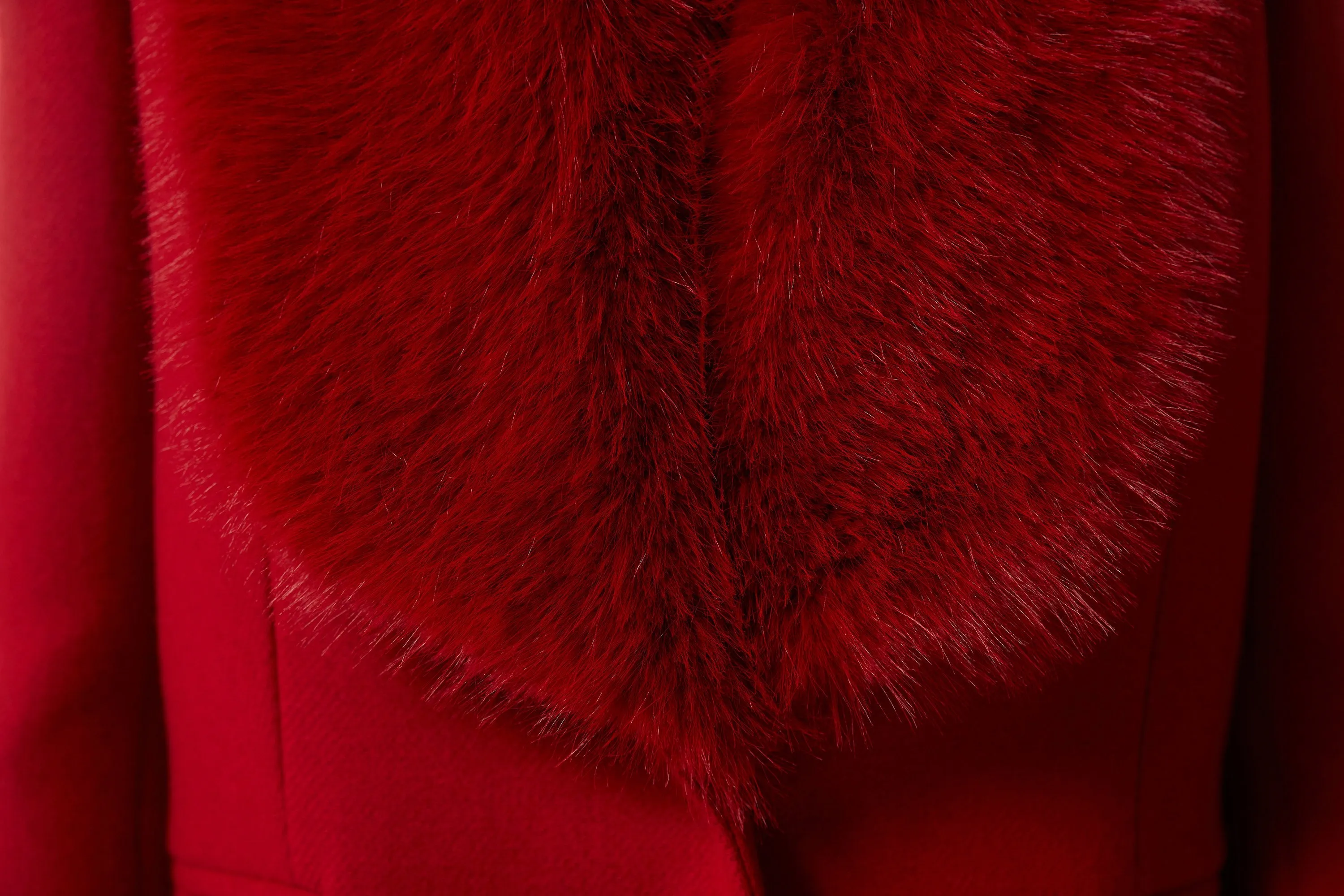 Machka Fur Garnished Coat Red