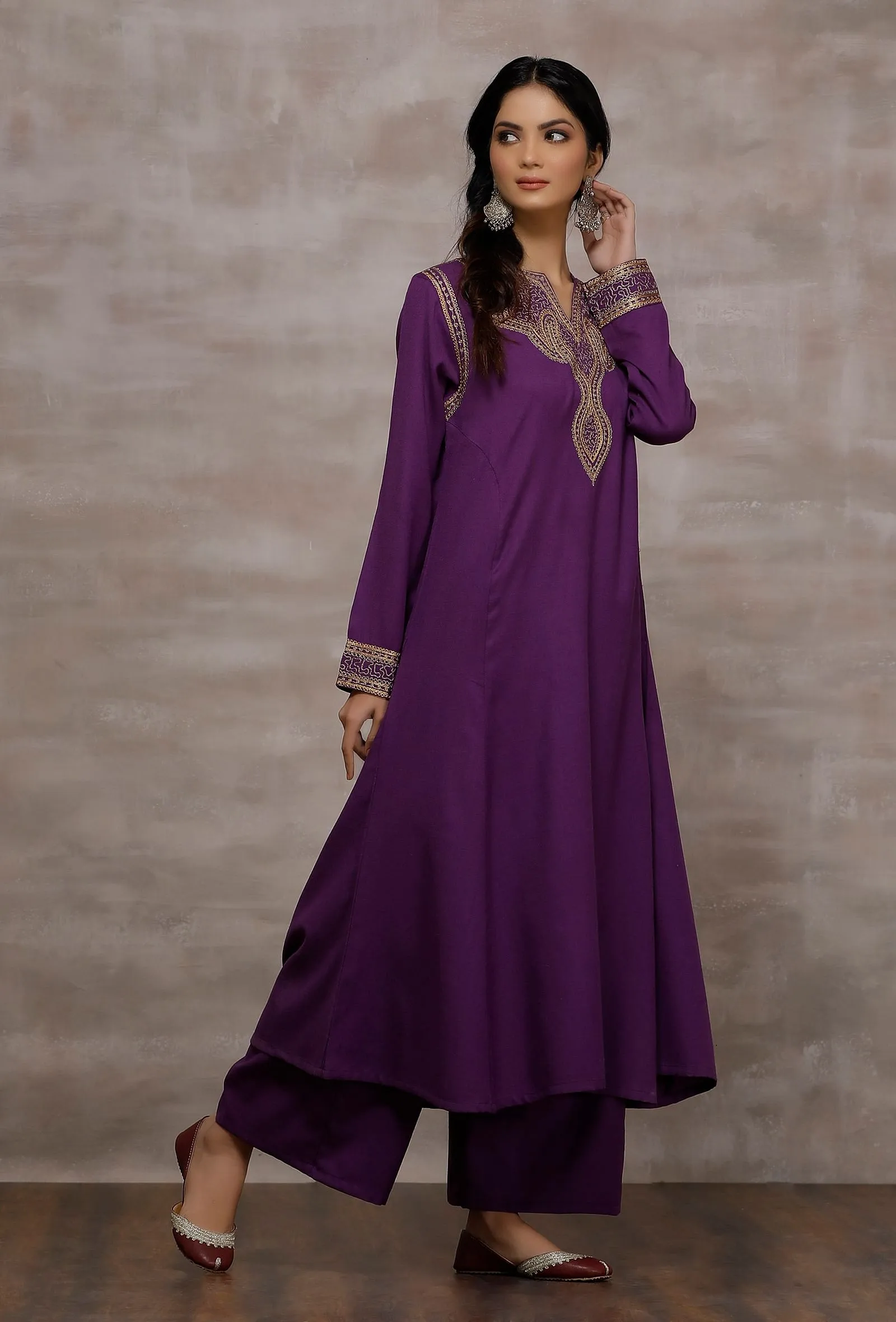 Mastani Purple Kalidar Woollen Kurta