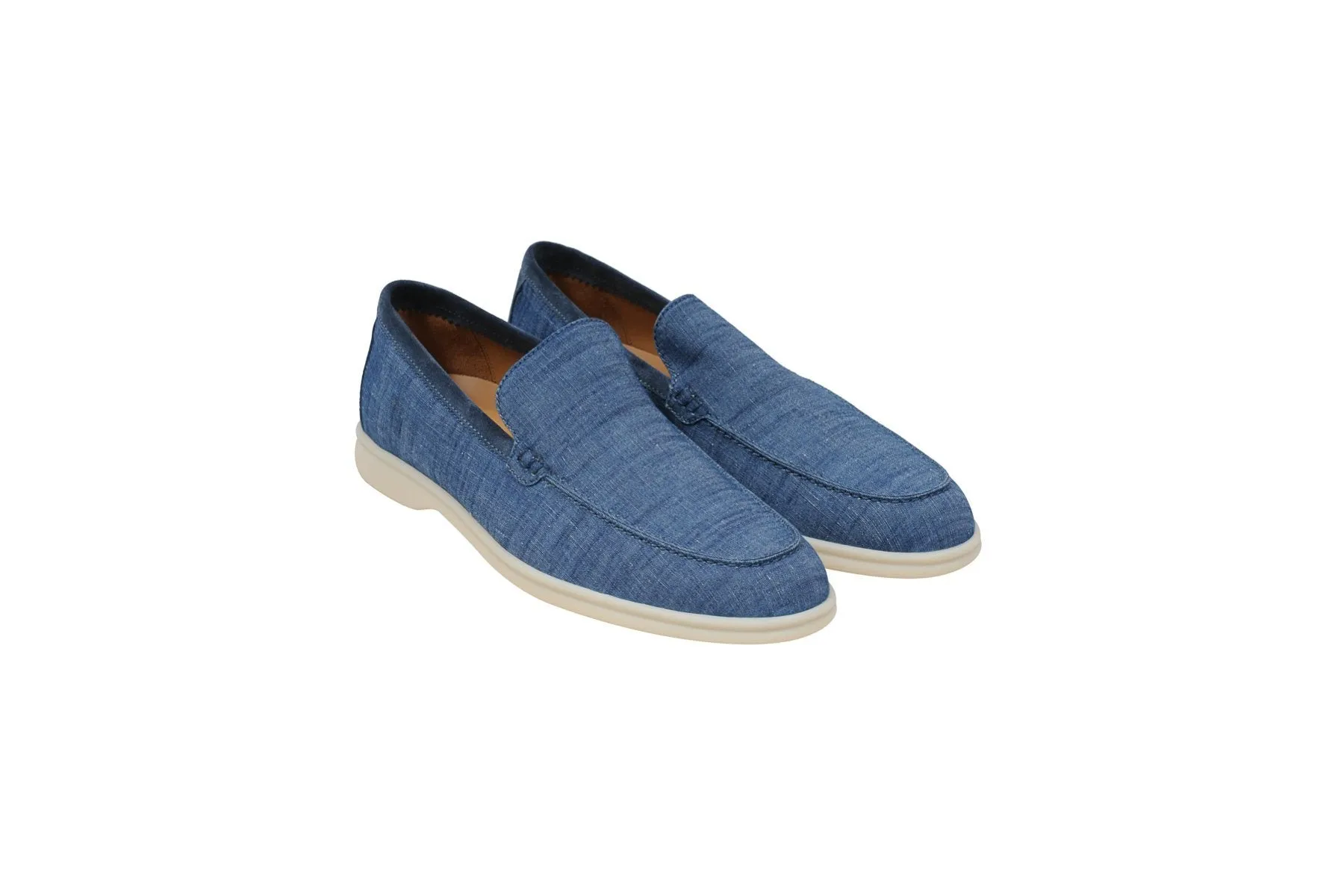 Mediterranean Blue Cotton Linen Summer Walk Moccasin Slip On