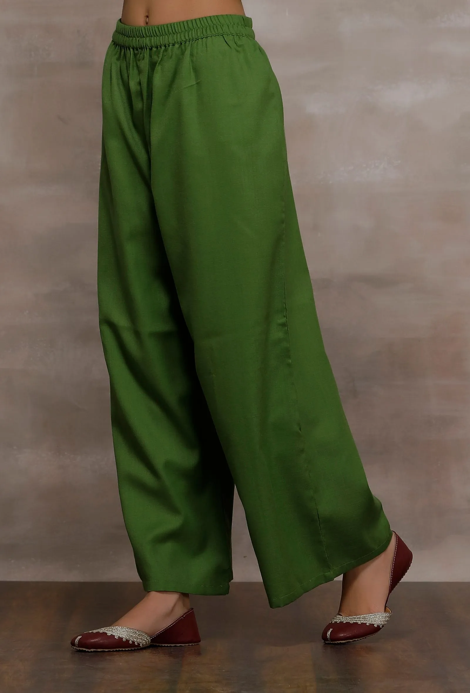 Mehreen Green Wool Palazzo