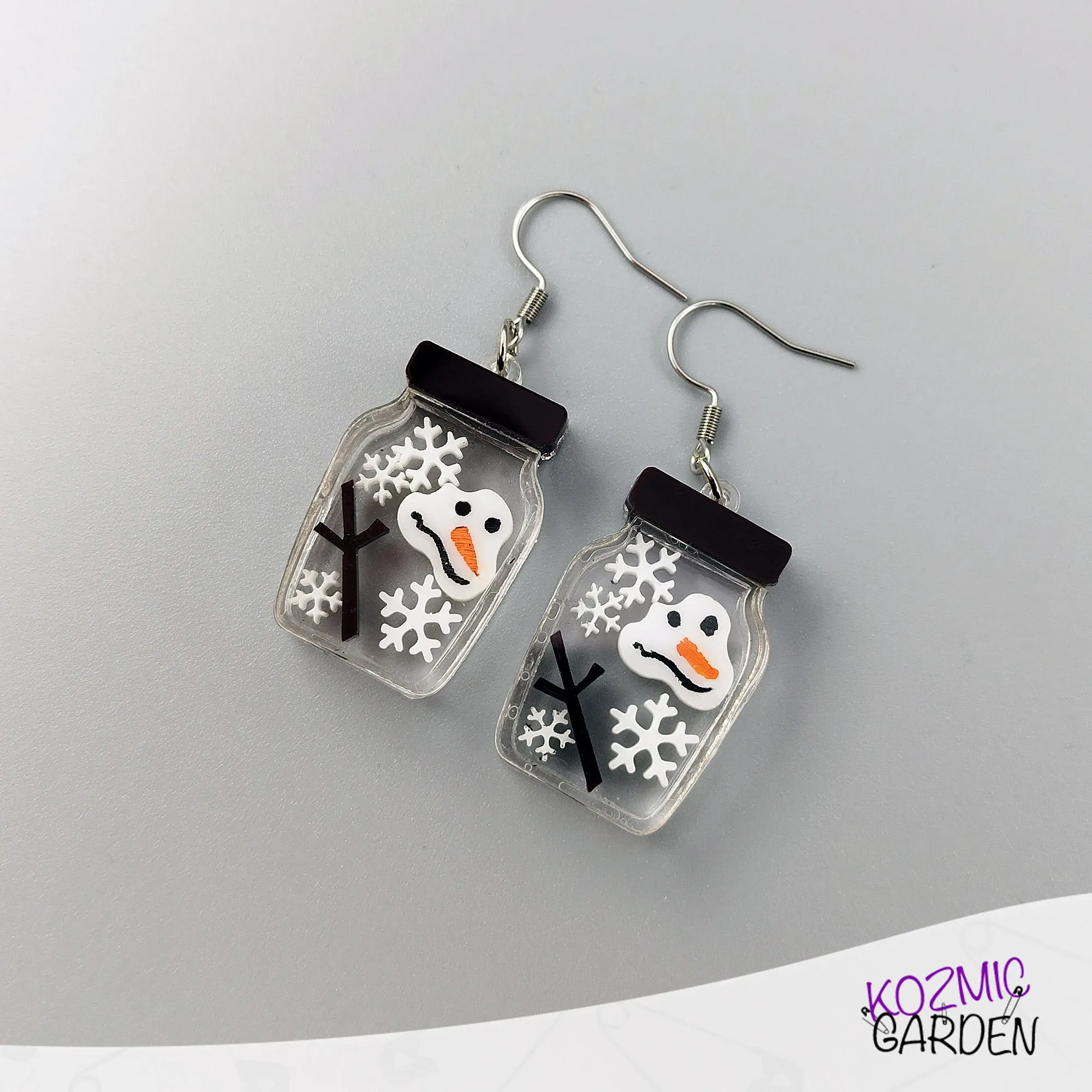 Melted Snowman in a Jar Shaker Earrings / Pendant – Fun Winter Jewelry