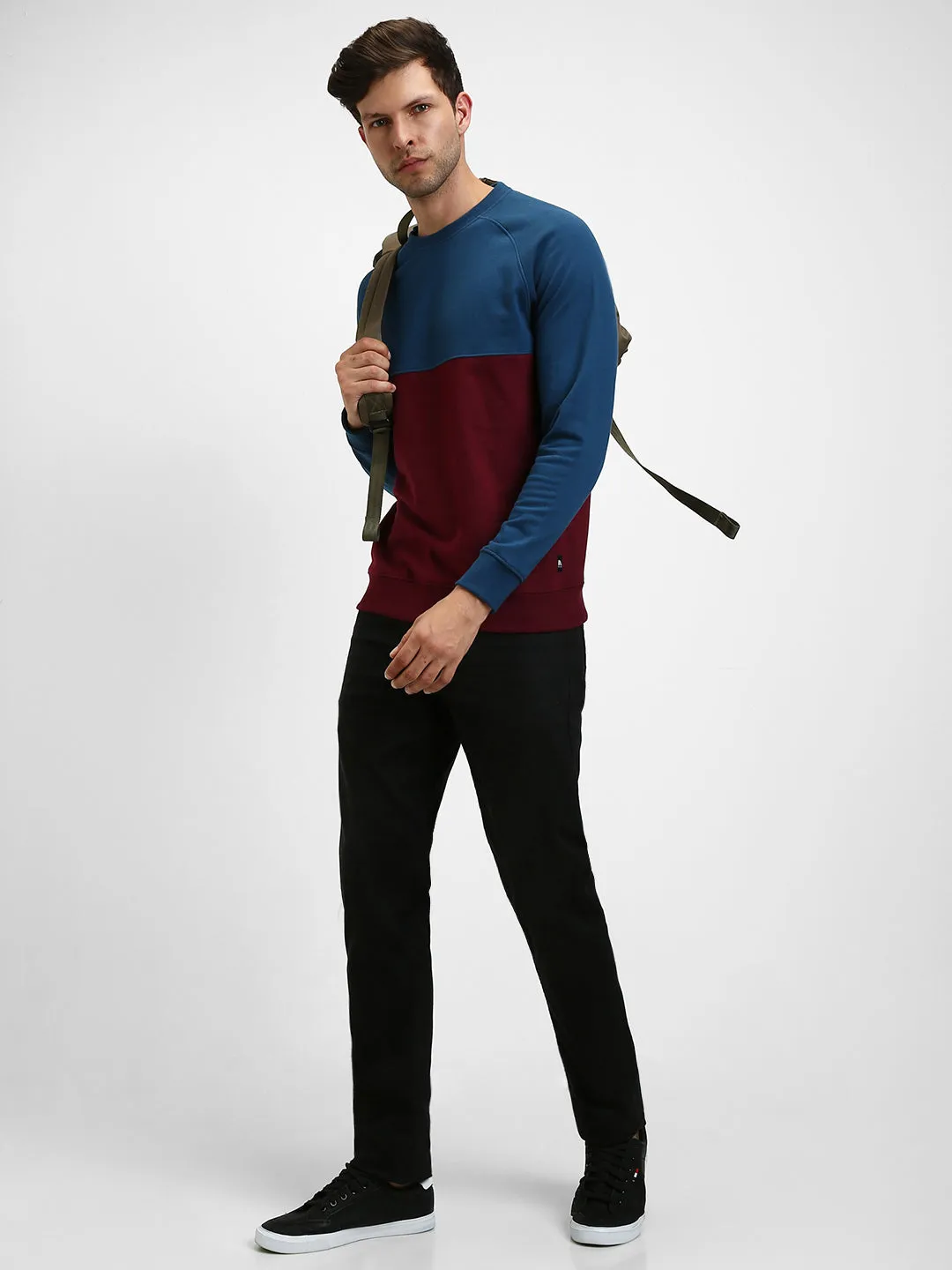 Men's Mock Neck Regular Fit Colourblock Blue Sweatshirt