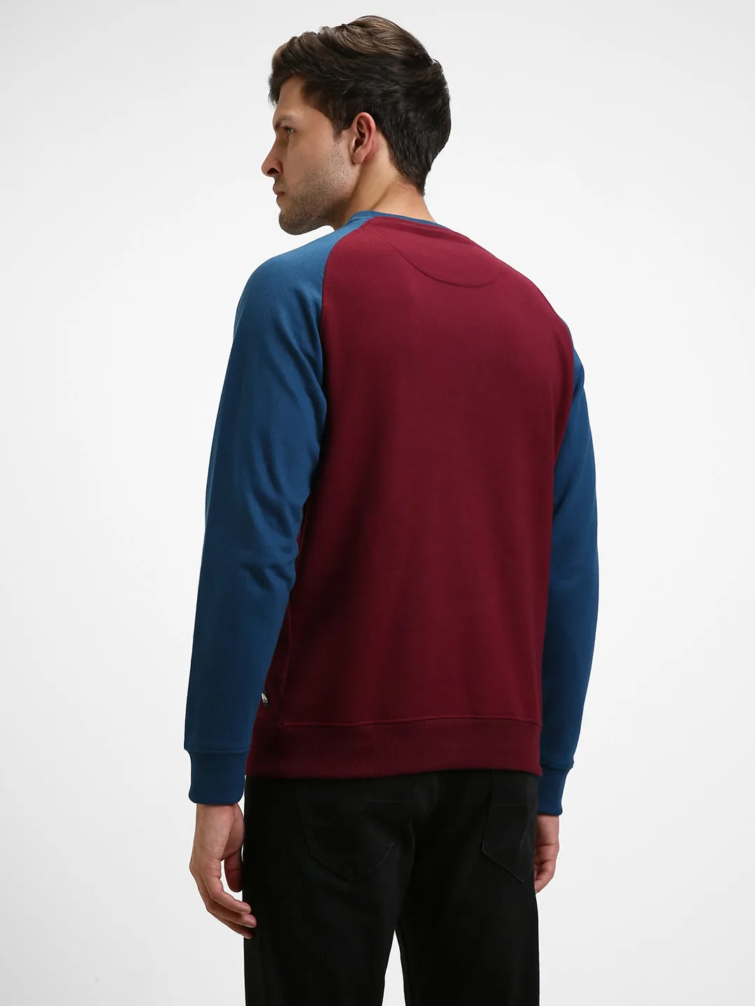 Men's Mock Neck Regular Fit Colourblock Blue Sweatshirt