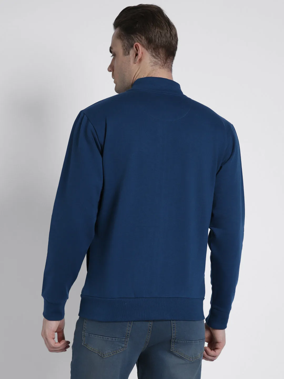 Men's Mock Neck Regular Fit Solid Blue Sweatshirt